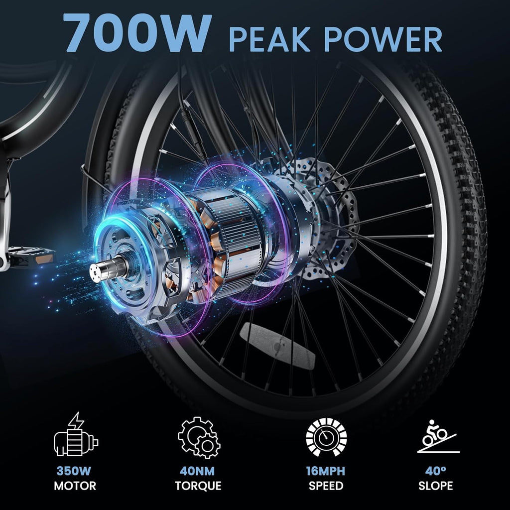 MOONCOOL Electric Trike for Adults w/ Rearview Mirror kit, 700W Peak Motor 10.4Ah battery，24/26 7 Speeds 3 Wheels Low Step Through Unisex Electric Trikes，35-60Miles