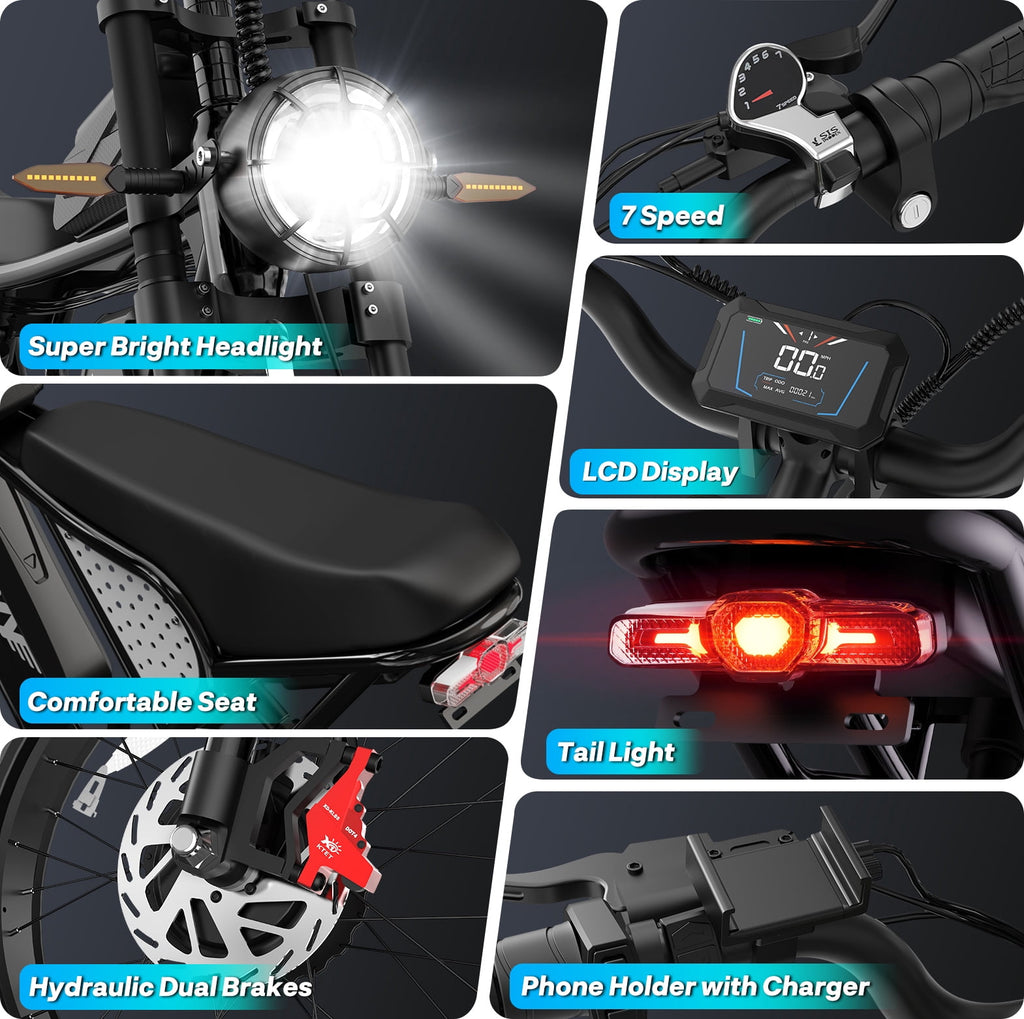 Electric Bike for Adults,1500W 35MPH,48V 20AH 30-80 Miles,20'' Fat Tire Mountain Bike with Rear Rack UL2849
