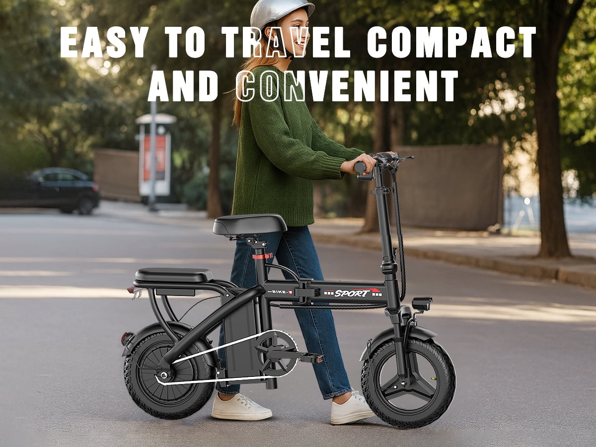 PostJoy Z6 14-inch folding electric bicycle, adult electric bicycle, 48V6AH battery, peak 500W motor, top speed of 20MPH, range of 30 miles, commuter/travel mini electric bicycle