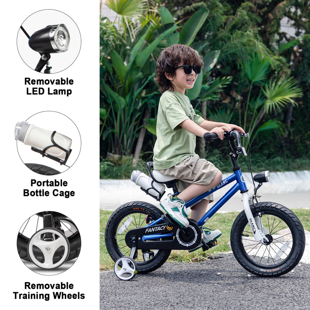Glerc 14 inch Kids Bike for Child 3-5 Year old Boys Girls with Water Bottle Holder & Headlight & Training Wheels, Black