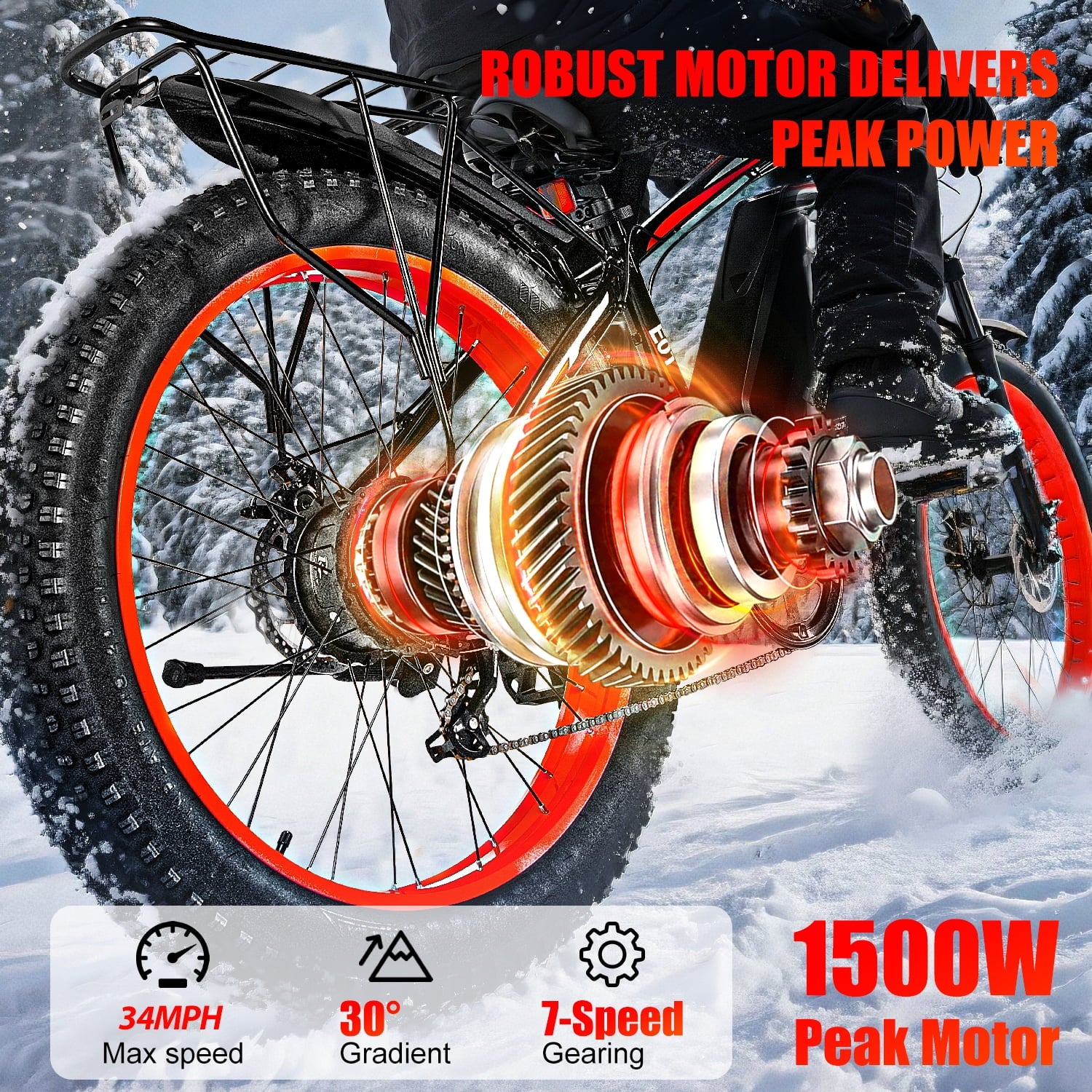 EOEOTWO 1500W Electric Mountain Bike for Adults,48V 15Ah Removable Battery 60Miles Longe Range, 34MPH Fast Cruiser Ebike, 26'' Fat Tire All-Terrain E-Bicycle with LED Display UL2849