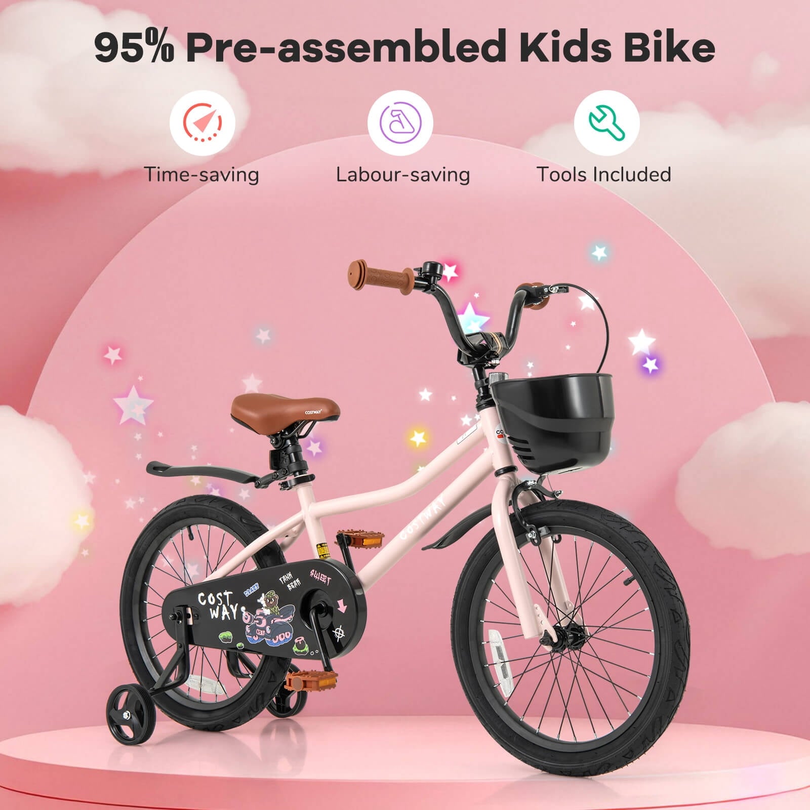Costway 12 Kid’s Bike with Training Wheels Adjustable Handlebar & Seat Handbrake Green