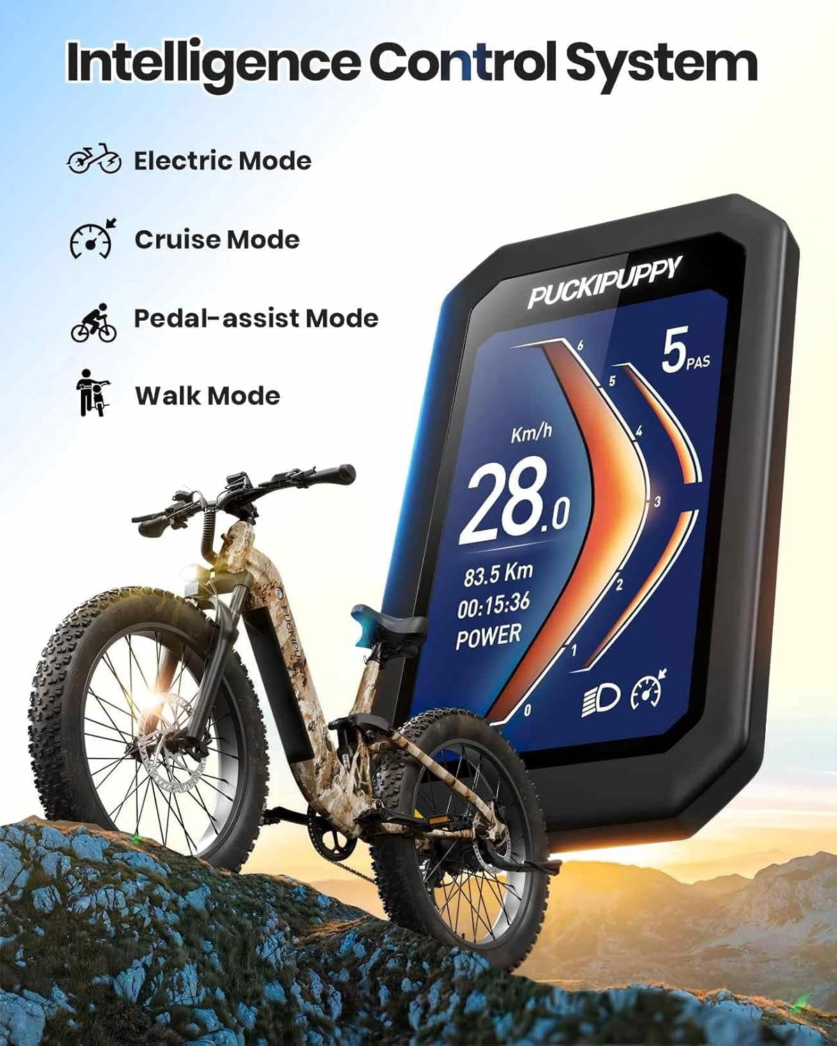 PUCKIPUPPY Electric Bikes for Adults 26 Step-Thru Ebikes 960W Peak Motor 80Miles Range 28mph Max Speed 48V 20AH Battery Full Suspension Fat Tire Mountain E Bike 7 Speed, Comply with UL2849 By SGS