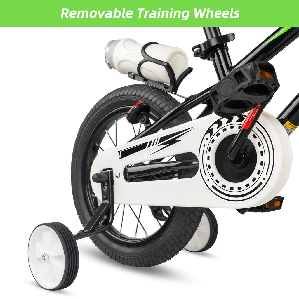 GLAF 12 14 16 Inch Boys Bike with Training Wheels & Water Bottle Holder, for Kids Ages 2-7 Years, Durable Construction, Green