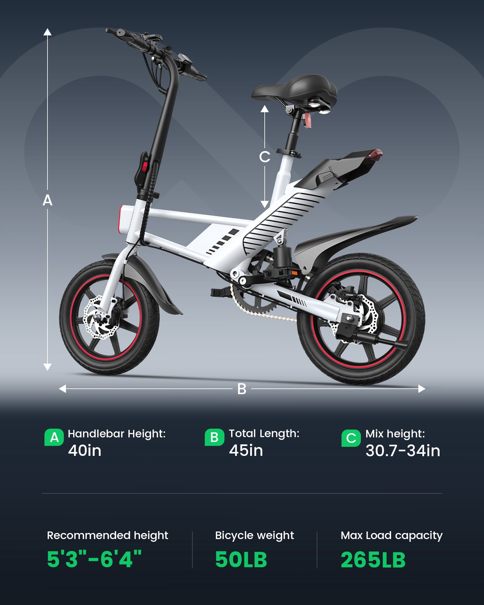 MIHOVER 14 Mini Electric Bike for Adults & Students, 3 Modes 30 Miles Range Rear Suspension,  E-Bike with Phone Holder & Lock, UL2849 Certified-Black