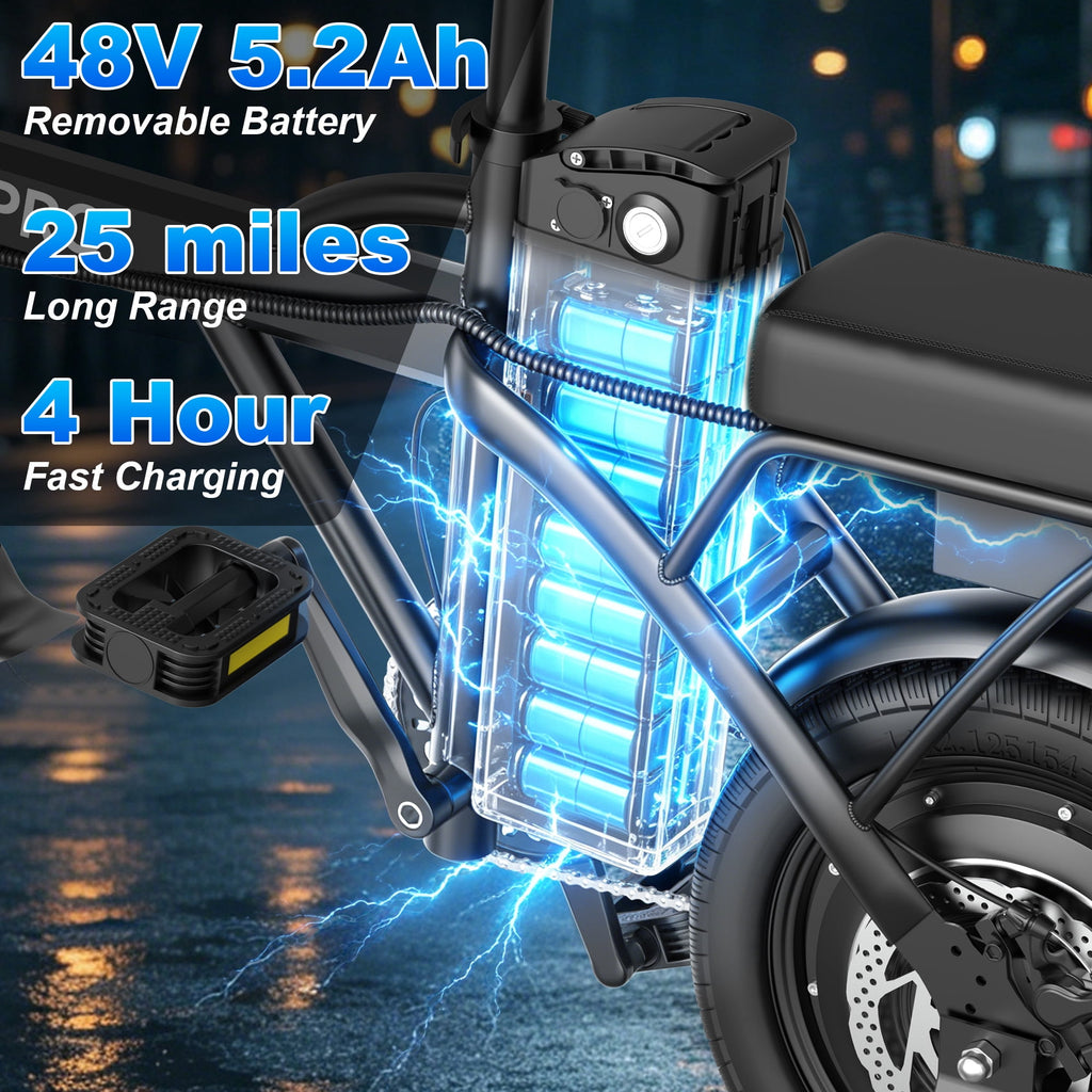 AOVOPRO AHT14 Electric Bike 500W 48V, 14' Mini Ebike for City Commuter, Electric Bicycle for Adult with Two Seats UL2849