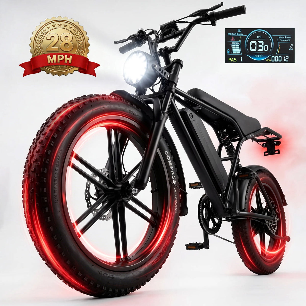 Electric Bike for Adults, 20 x 4” Fat Tire Electric Bicycle, 1500W Peak Motor 60 Miles, 48V 15Ah Removable Battery & 7 Speed Electric Mountain Bike , UL2849