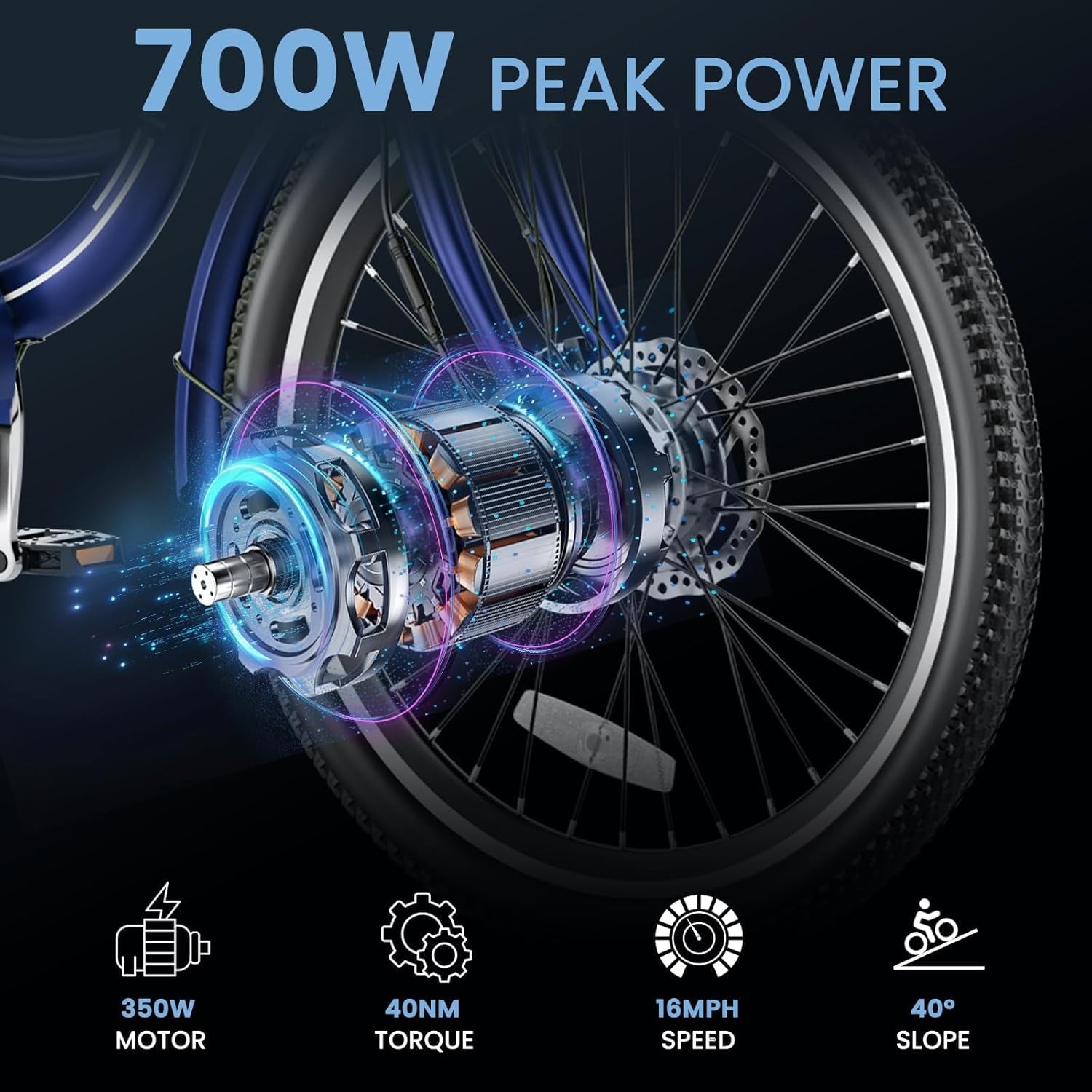 MOONCOOL Electric Trike for Adults w/ Rearview Mirror kit, 700W Peak Motor 10.4Ah battery，24/26 7 Speeds 3 Wheels Low Step Through Unisex Electric Trikes，35-60Miles