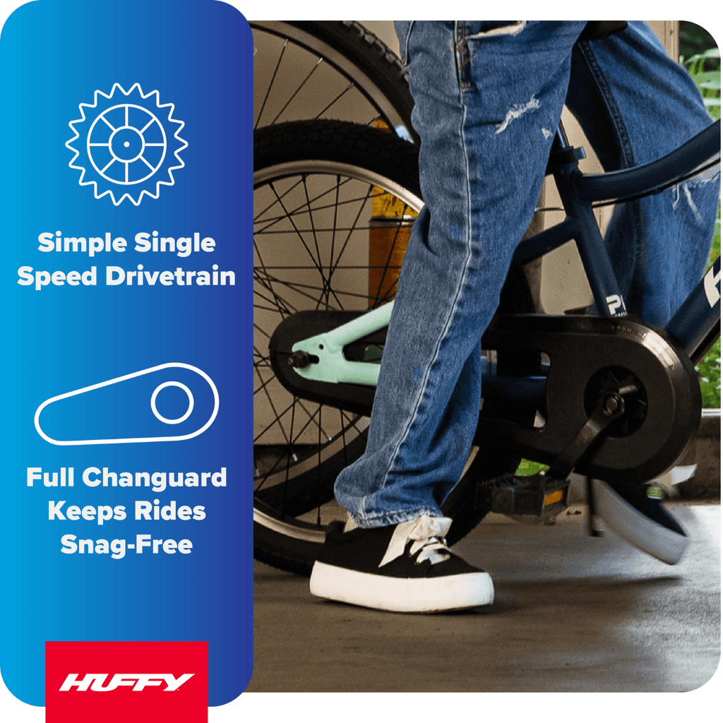 Huffy 20-Inch GRM Kids’ Bike, Perfect Fit Frame for a Natural Riding Position, Dual Braking System for Confident Control, Full Chainguard for Safety, Fits Riders 45–52 Tall, Blue