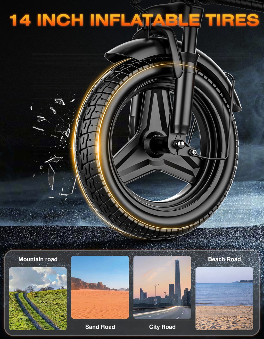 AZHAR Electric Bike for Adults, 500W Motor Folding Mountain Bike 14 , 25 Mph 30 Miles, 48V 15Ah Removable Battery, UL 2849