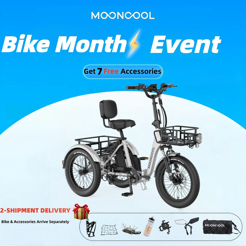 MOONCOOL TK Pro Foldable Electric Tricycle W/ Rearview mirror accessory Kit, 1500W Motor 48V 20Ah Battery, 20 Fat Tire Three Wheel 6-Speed Electric Mountain Bicycle for Adults