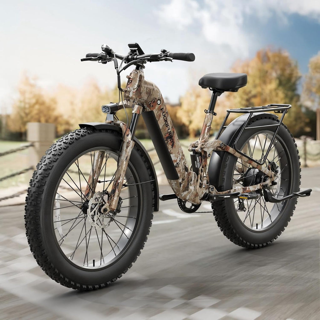 PUCKIPUPPY Electric Bikes for Adults 26 Step-Thru Ebikes 960W Peak Motor 80Miles Range 28mph Max Speed 48V 20AH Battery Full Suspension Fat Tire Mountain E Bike 7 Speed, Comply with UL2849 By SGS