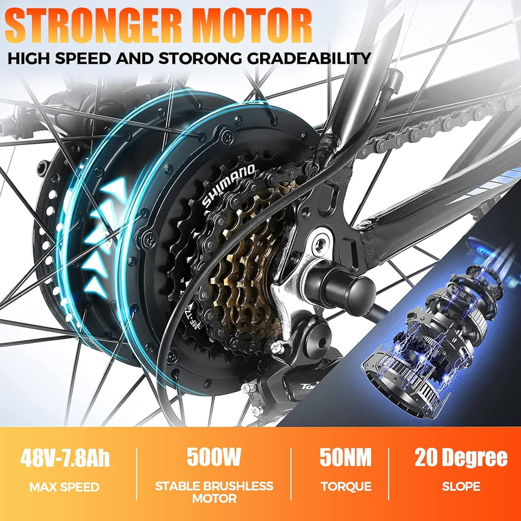ANCHEER Electric Bike ,26 Electric Bike for Adults Electric Bicycles, 500W Electric Mountain Bike, 48V Commuter Ebike 48V Battery Ebike UL 2849, Lockable Suspension Fork, Shimano 21 Speed