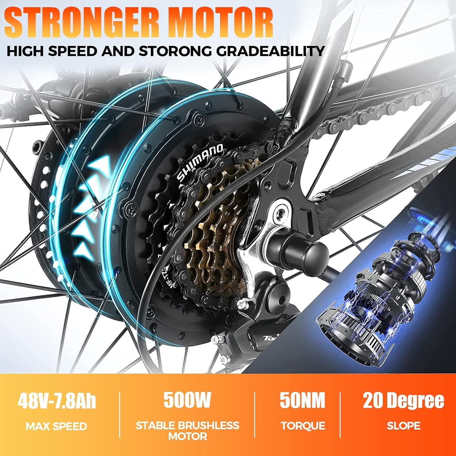 ANCHEER Electric Bike ,26 Electric Bike for Adults Electric Bicycles, 500W Electric Mountain Bike, 48V Commuter Ebike 48V Battery Ebike UL 2849, Lockable Suspension Fork, Shimano 21 Speed