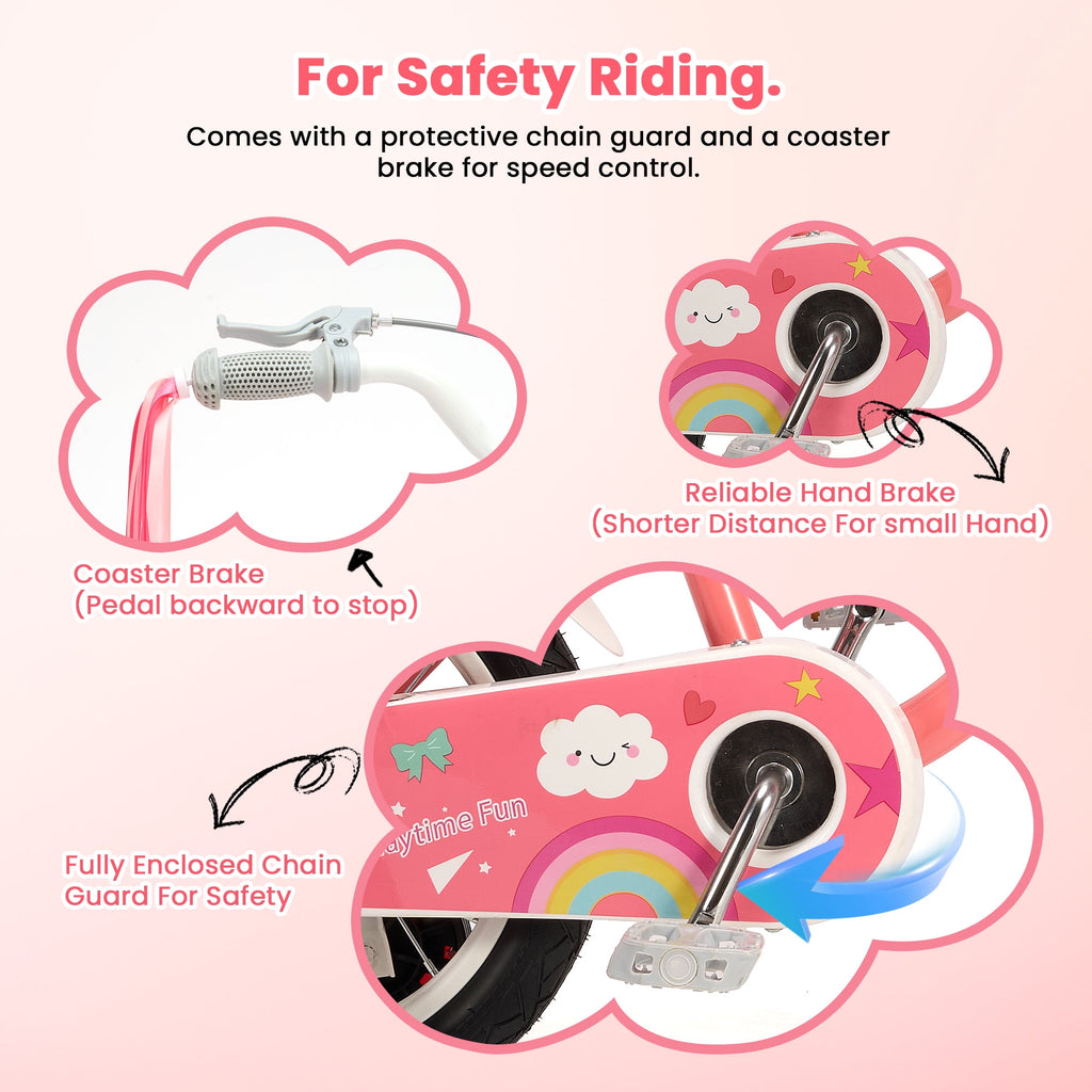 Naipo 12 Inch Kids Bike Boys Girls, Kid's Bikes with Training Wheels, Children Bicycle for Kids and Toddler Gift, Pink