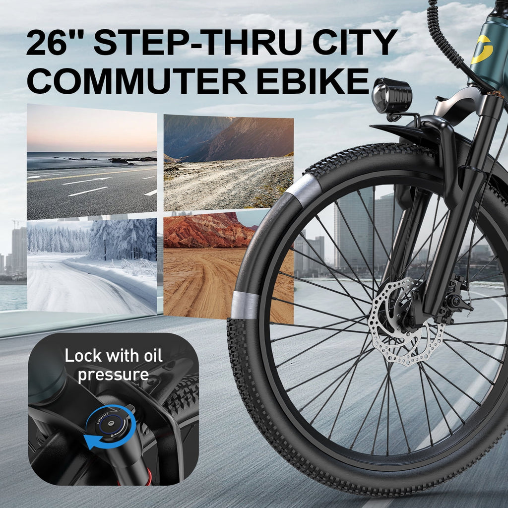 Unibike 26Electric Bike for Adults, Top Speed 22 MPH, 400W Ebike for Teens, 36V 10AH Lithium Battery, Mountain E Bike, Blue