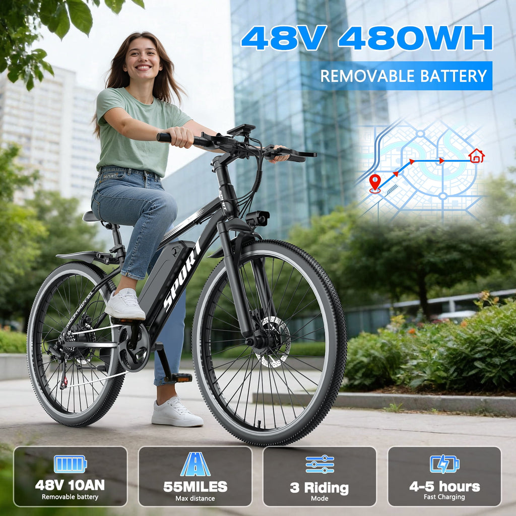 1200W Adult Electric Mountain Bike, 48V 10A Removable Battery-65 Miles, 26 Professional Shock Absorbing Tires,30MPH Off-Road Motorcycle,7 Speed Ebike,UL2849