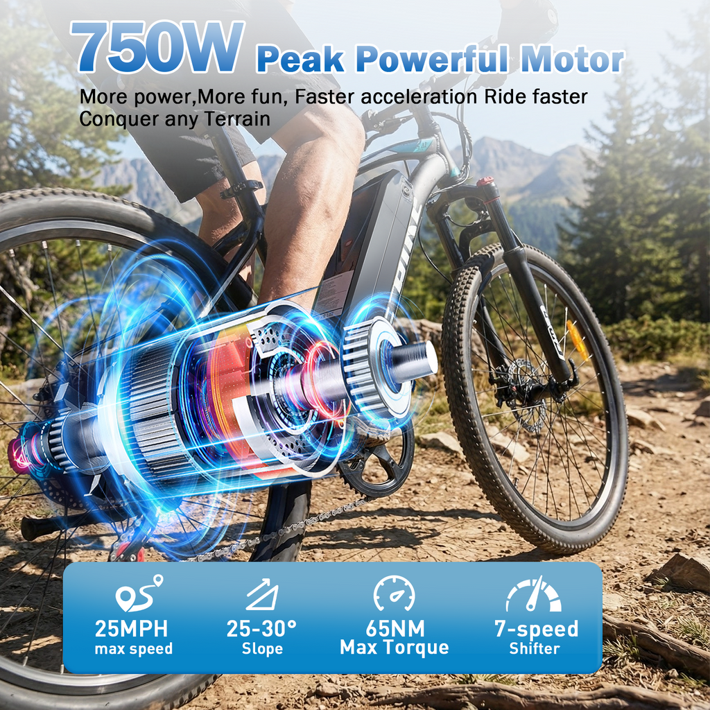 BroPath Electric Bike for Adults,26”Electric Mountain Bike,576WH Removable Battery& LCD Display, 25MPH,750W High Motor,Multi-Shock Absorption,7-Speed,Commuting E Bikes,UL2849