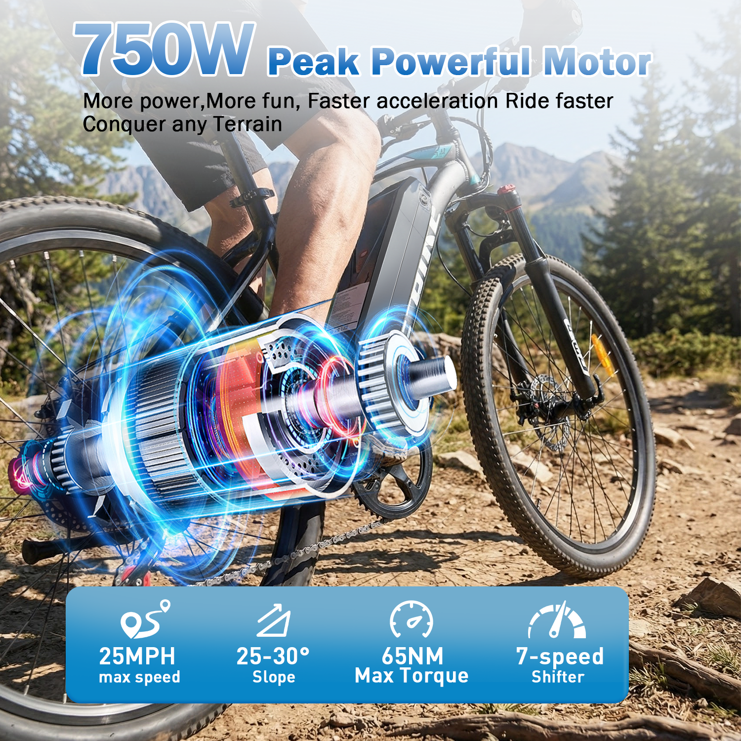 BroPath Electric Bike for Adults,26”Electric Mountain Bike,576WH Removable Battery& LCD Display, 25MPH,750W High Motor,Multi-Shock Absorption,7-Speed,Commuting E Bikes,UL2849