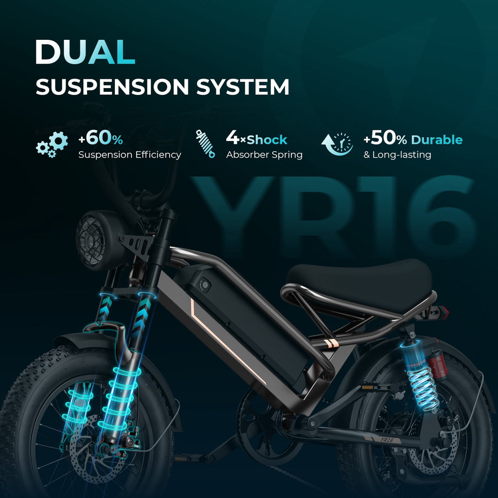Jasion YR16 Electric Bike for Adults, 500W Motor 48V 12.5AH Removable Battery E-Mountain Bike, 16 Fat Tire Off-Road Electric Dirt Bike, 55 Miles Ebike for Teens, UL2849