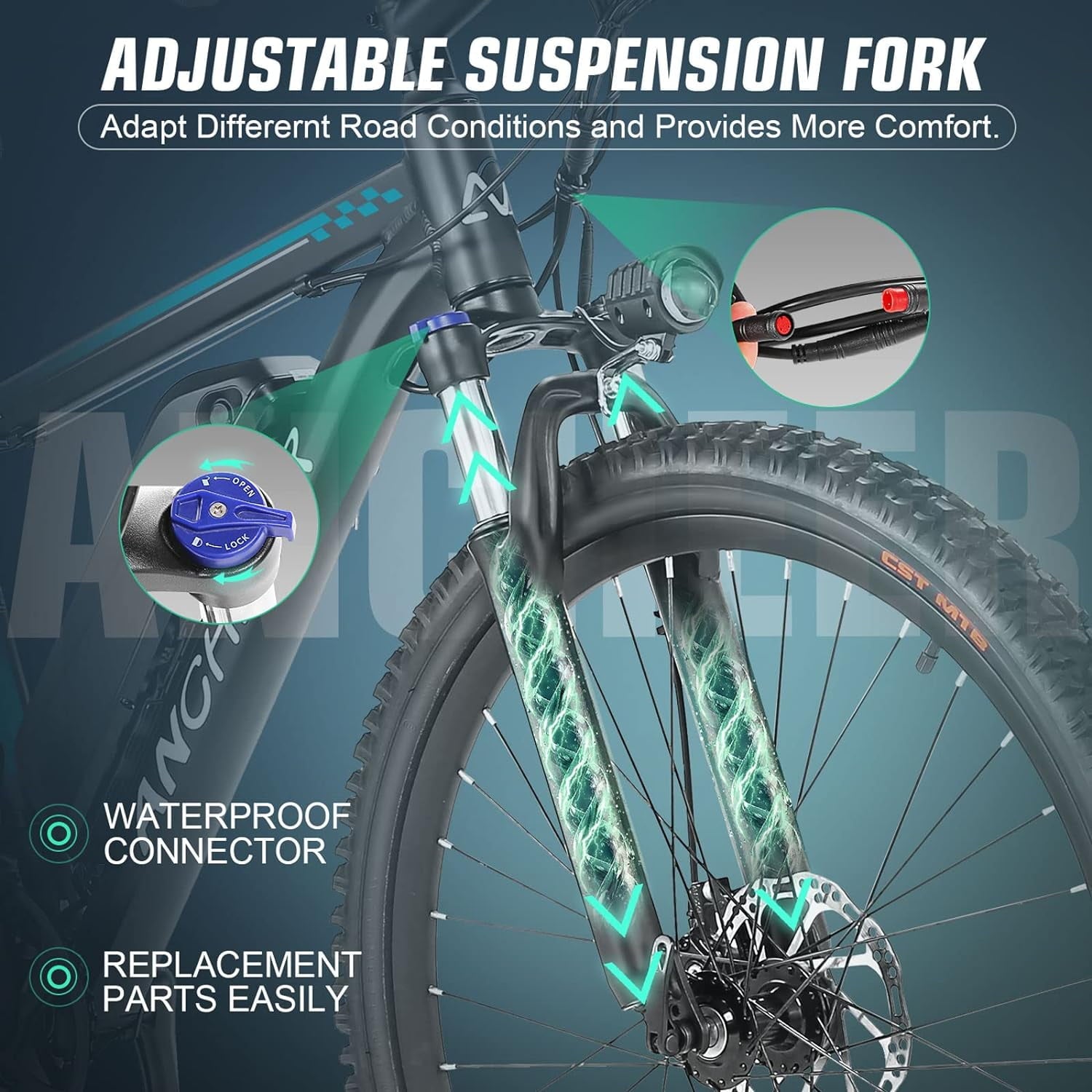 ANCHEER Gladiator 500W 26 Electric Bike for Adults, Electric Mountain Bike with 2.1 Inch eMTB Tire, 48V 10.4Ah Battery, 3H Fast Charge, Shimano 21 Speed, Adults Electric Bicycle UL2849