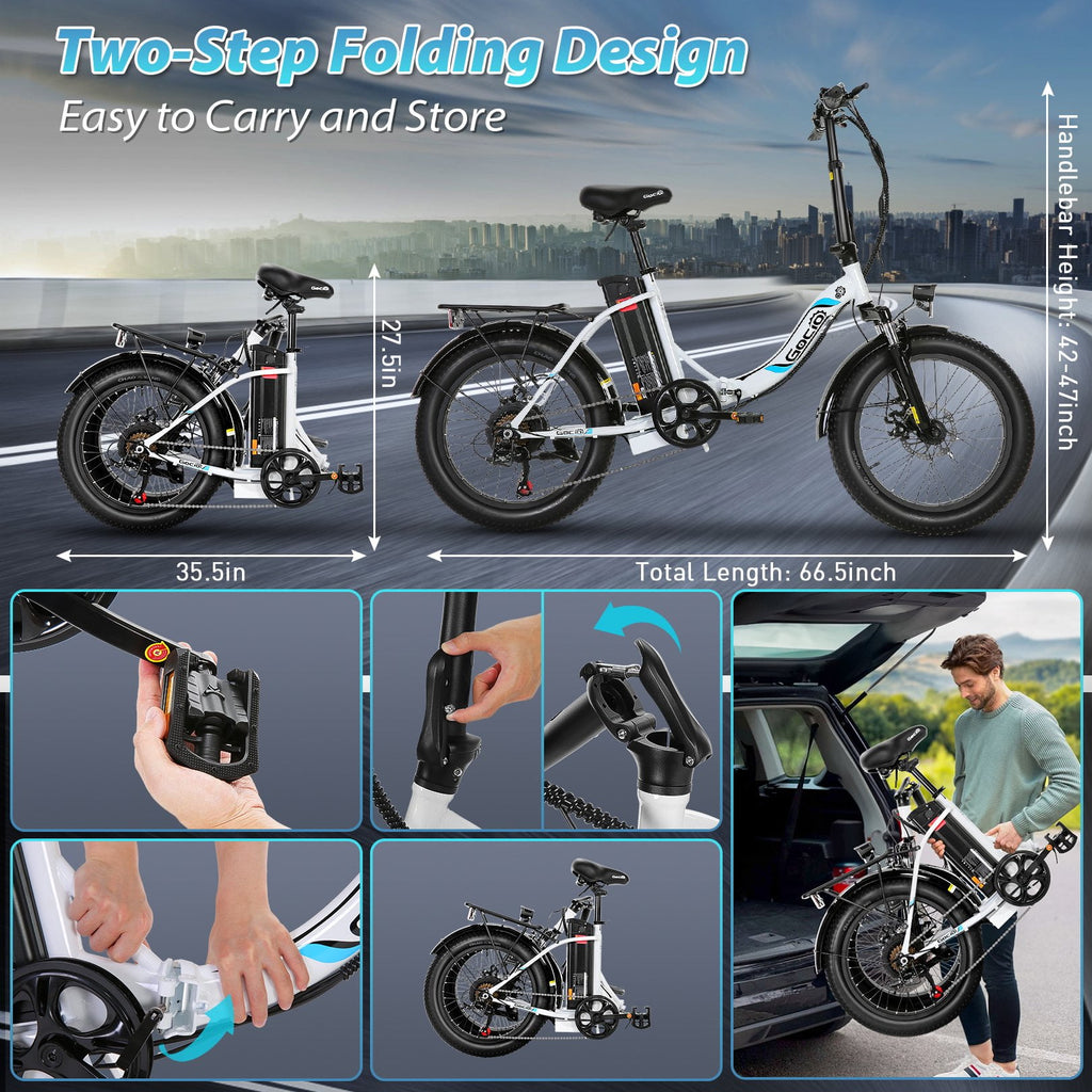 Gocio 20 Folding Electric Bike for Adults, 750W Peak Motor Fat Tire Commuter Ebike, 48V 10.4Ah Battery, 7 Speed, UL2849