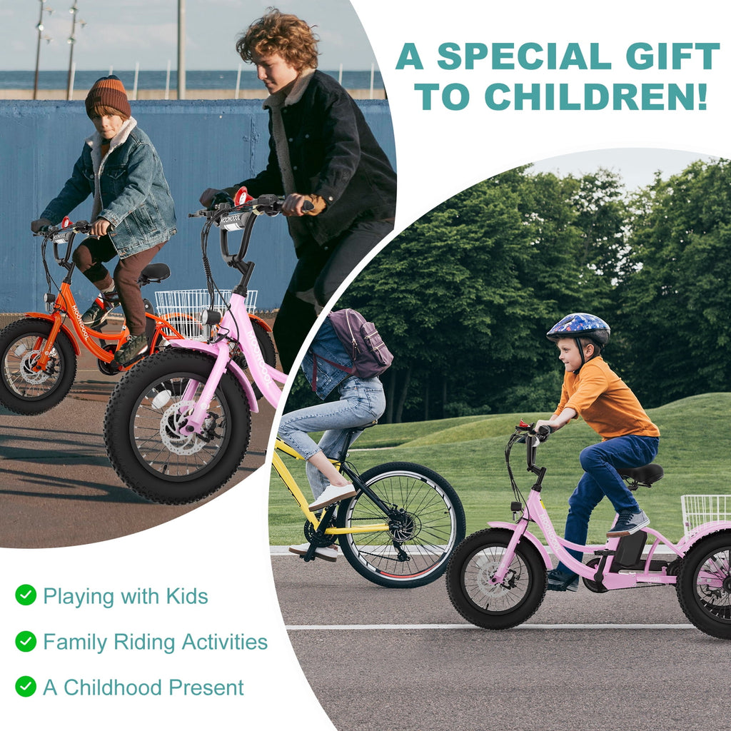 MOONCOOL Electric Tricycle for Kids ,16x3 3 Wheel 250W 10.4Ah Etrike W/ LED headlight & Rear Basket & horn bell & DIY stickers，6/9/12.5 MPH