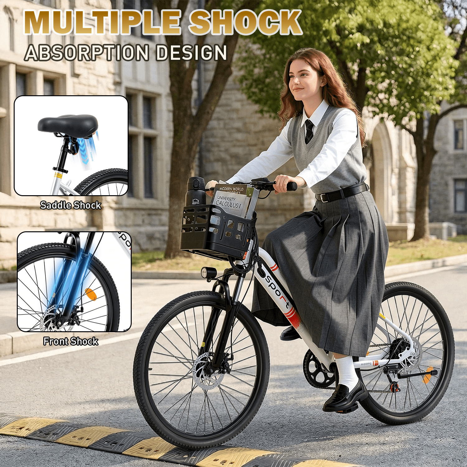 OwnGold 14IN Folding Electric Bicycles for Adults Teens with Basket,500W Peak Motor Up to 20 mph Range 30 Miles,36V 12Ah Removable Battery,Commuter/Shopping Mini Ebike,UL 2849