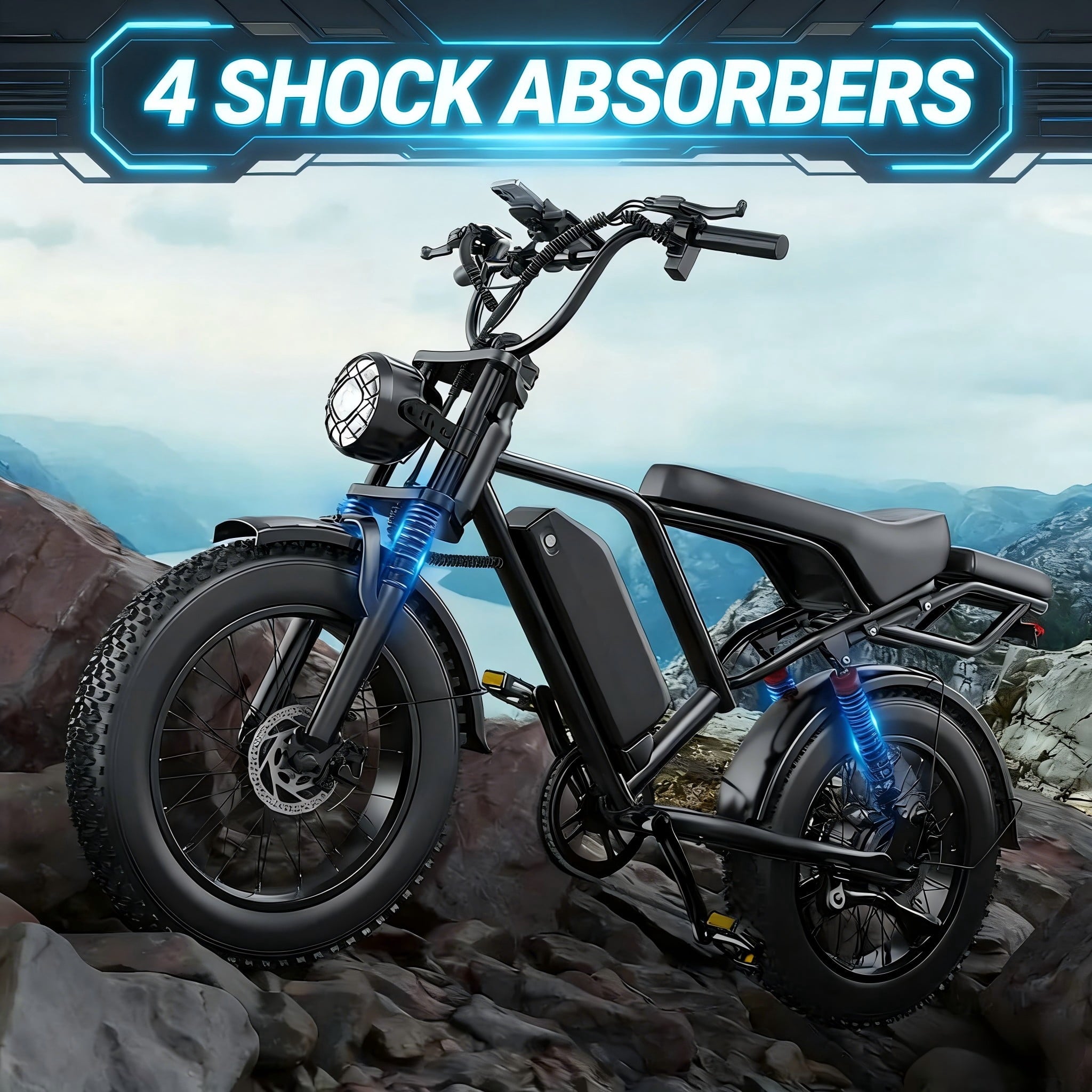 FLYPKIN FK20 750W Electric Bike for Adults, 31 MPH Full Suspension Fat Tire E-Bike with 48V 18Ah Removable Battery, 40–70 Mile Range, 2-Seater, UL 2849 Certified