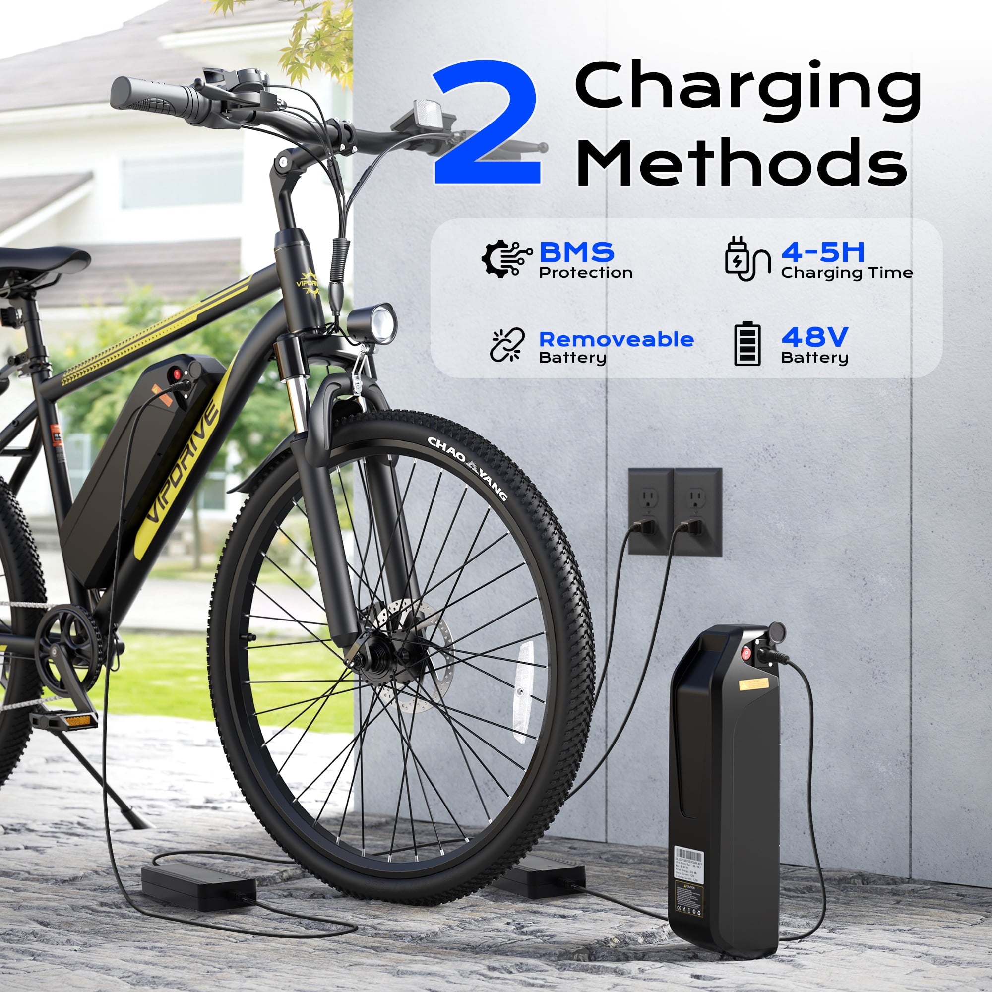 VIPDRIVE Electric Bike for Adults, 26'' 750W Peak Ebike, 48V 7.8AH Removable Battery，Up to 40 Miles 20MPH Electric Mountain Bike，Front Fork Suspension，UL2849