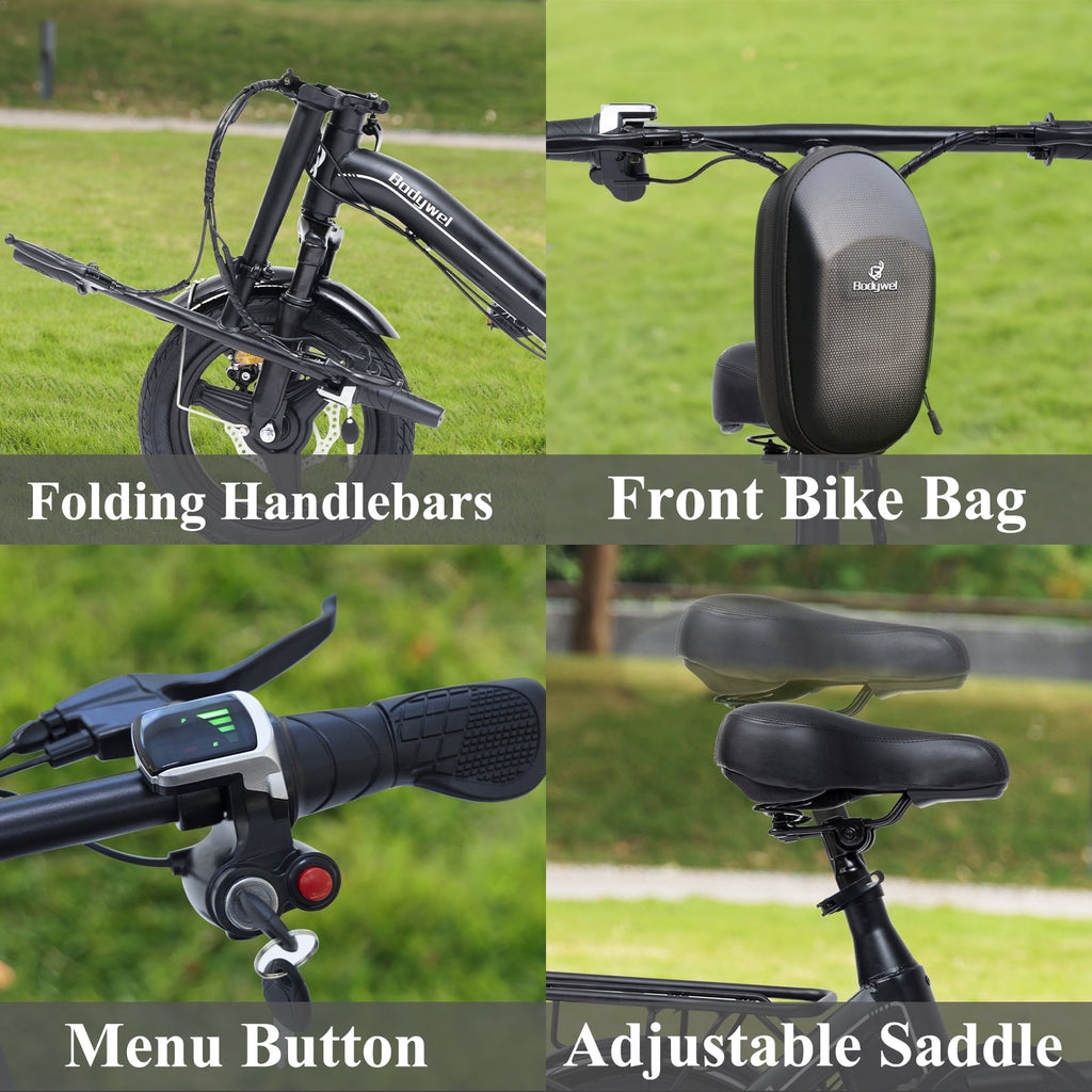Bodywel Foldable Electric Bike for Adults and Teens, 14 Electric Bicycle with Peak 500W Motor, 36V 10Ah Battery, Commuting Mini Ebike, E Bike, UL2849