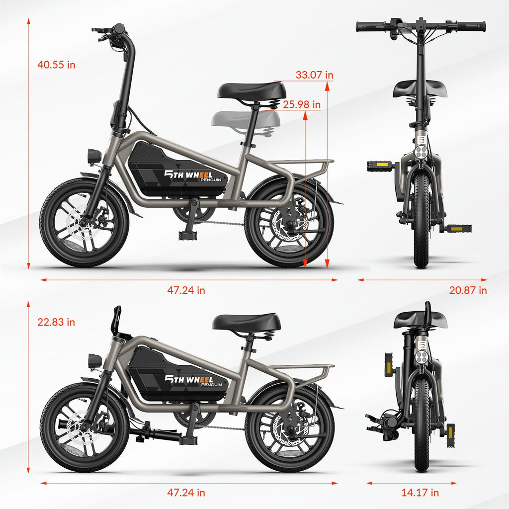 5TH WHEEL 14 Electric Bike for Adults with 650W Peak Motor Electric Bicycle, 36V 7.8Ah Battery Ebike, UL2849