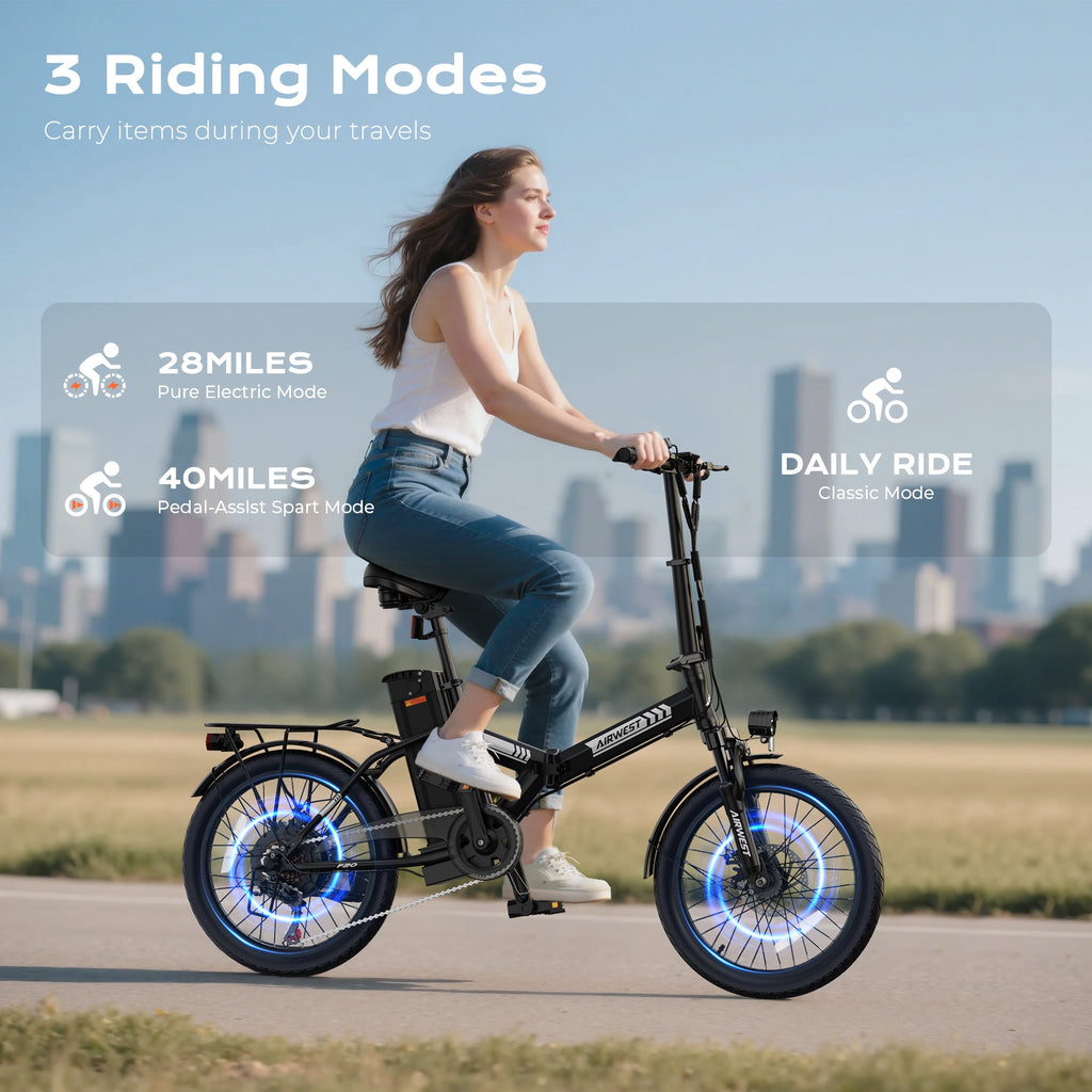 AIRWEST Electric Bike, 20 Folding Ebike for Adults, Peak 750W 20MPH Commuter E Bike with 48V 7.8AH Battery&7 Speed Gear & Dual Disc Brake & Front Suspension, 40 Miles Range (UL2849)