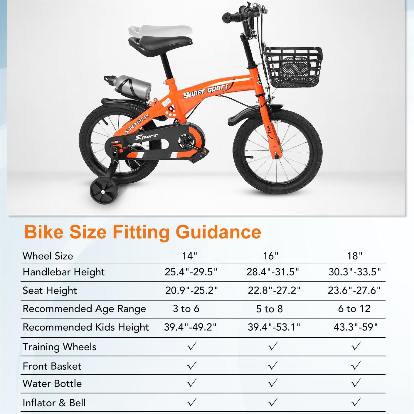 16 Kids Bike with Training Wheels, Height Adjustable Kid's Bicycle with Basket/Water Bottle/Inflator/Bell, Gifts for Girls Boys Toddlers Kids 3-8 YO