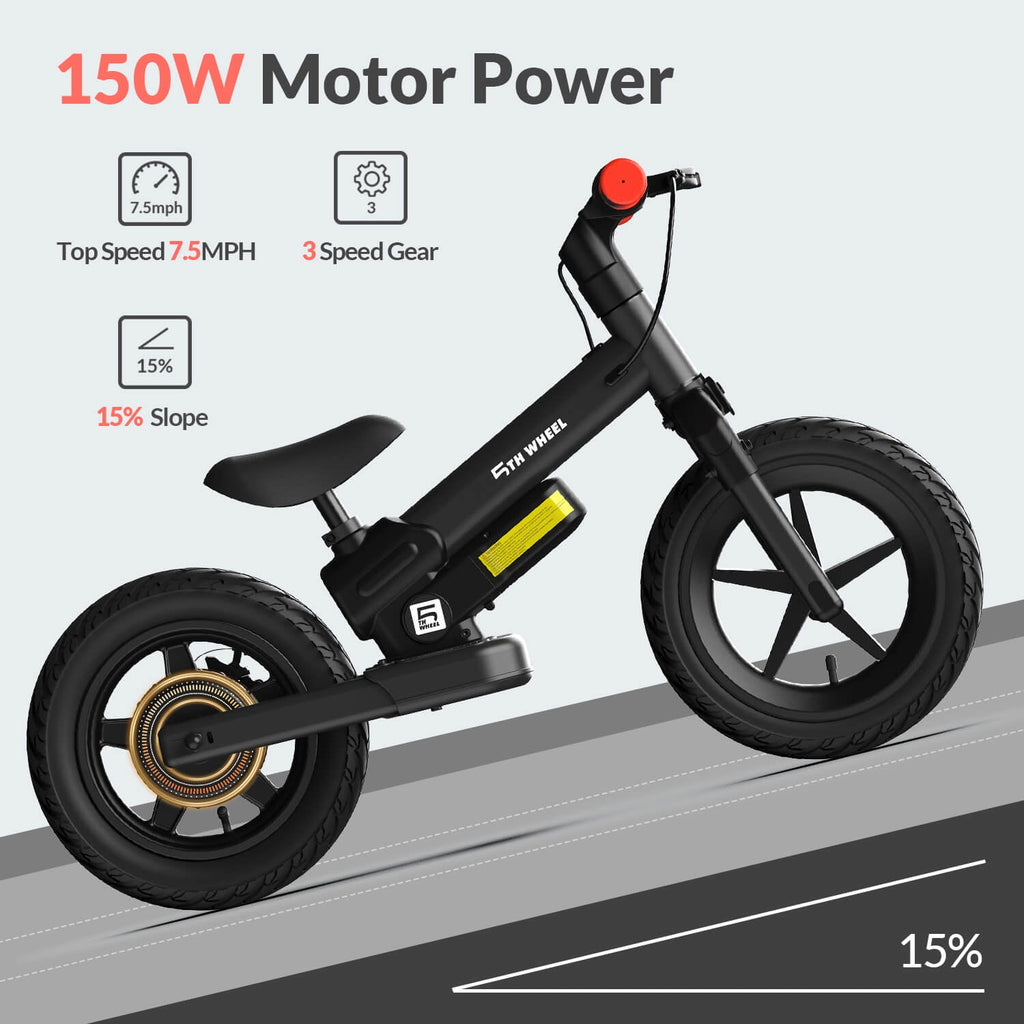 5TH WHEEL KB09 Electric Bike for Kids, 150W Electric Balance Bike Ages 3-8 Years Old, 12 Pneumatic Tire with Dual Brake, 3 Speed Modes Kid Electric Motorcycle