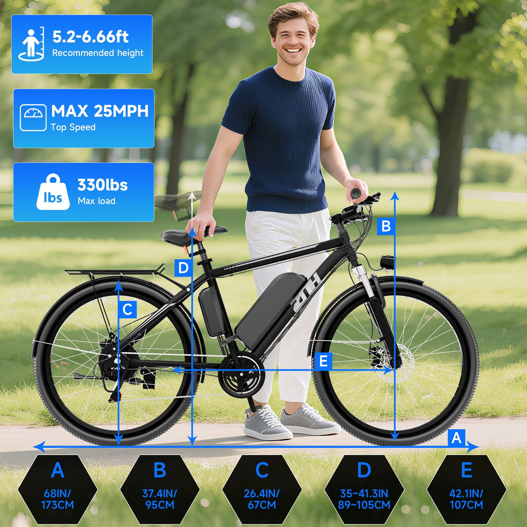 ZNH 1000w Peak Electric Bike for Adults – Electric Mountain Bike w 52V 13Ah Removable Battery ,26 off-road Ebike, Shimano 21-Speed, UL 2849，Black