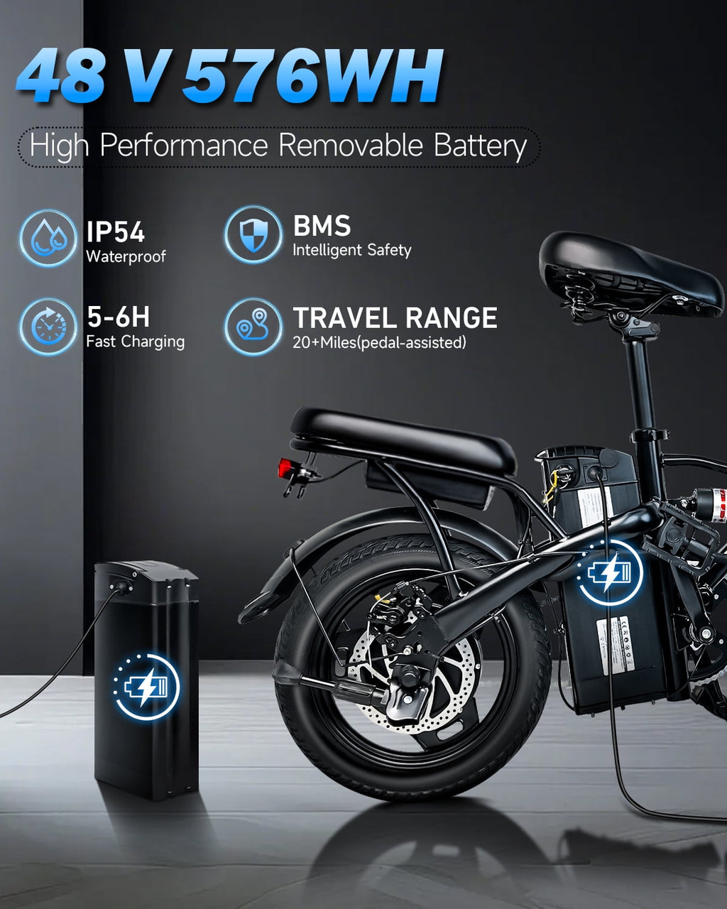BroPath Electric Bike for Adults,26”Electric Mountain Bike 576Wh Internal Battery & LCD Display, with 7-Speed, 25MPH,Ebike,Full Suspension, 800W (Peak) Motor Commuter Electric Bicycle,UL2849