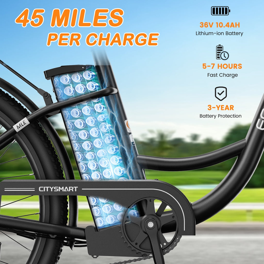 MOONCOOL Electric Bicycle for Adults 350W , 7-Speed Ebike with 36V 10.4Ah Removable Battery， 40 Miles Range , 20 mph Electric Commuter Bike for Women Men