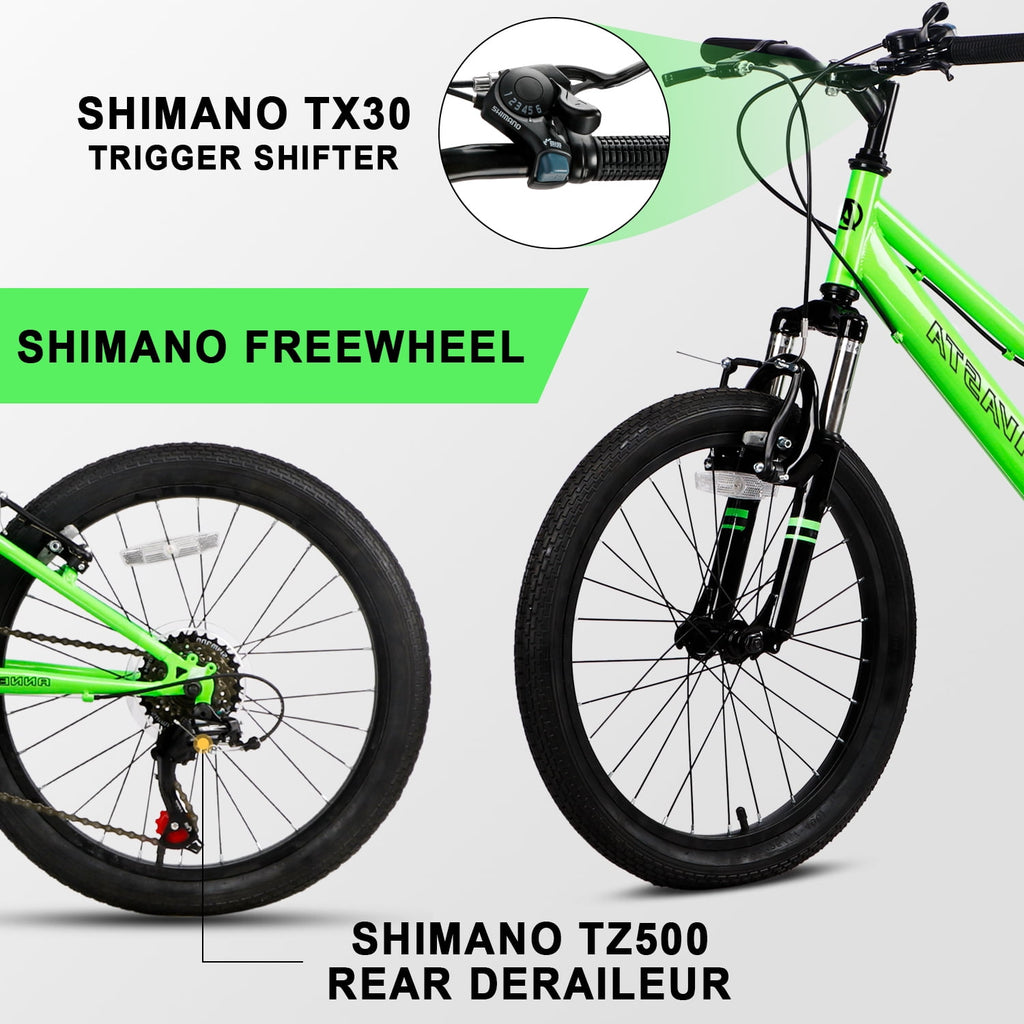 AVASTA 20'' Big Kids Mountain Bike for Age 6 7 8 9 10 11 12 Years Old Boys Girls Teen with Suspension Fork Front & Rear Dual Hand Brakes 6 Speeds Drivetrain, Green