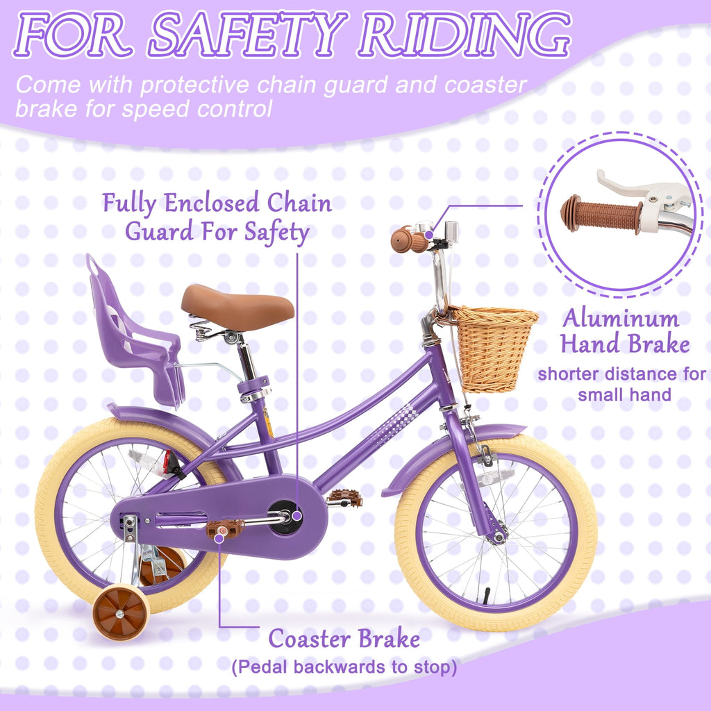 XJD Girls Bike for Toddlers and Kids Ages 2-12 Years Old,12 14 16 Inch Kids Bike with Training Wheels & Basket, 20 Inch Girls Bicycle with Handbrake & Kickstand