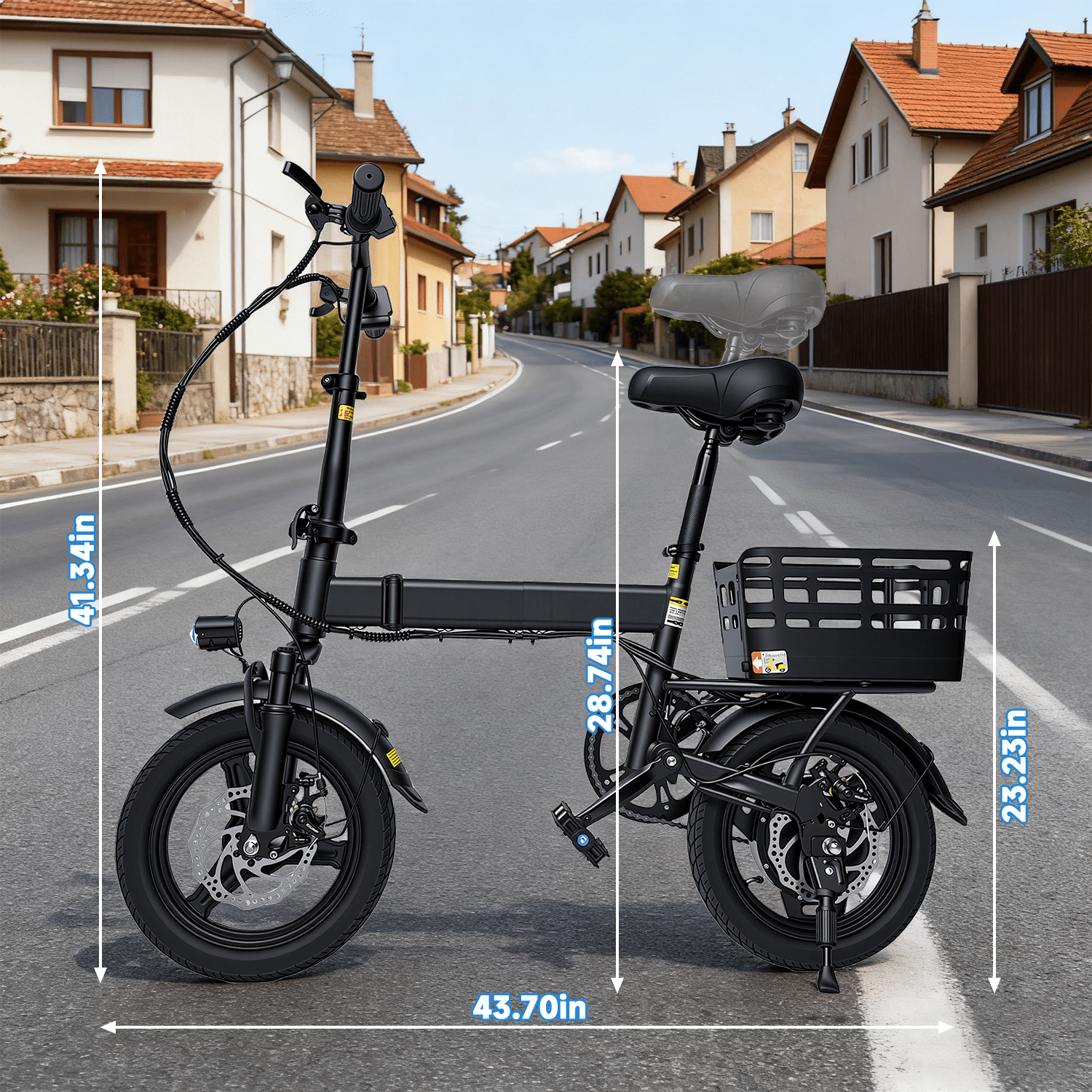 XKJ Electric Bike for Adults, Ebike, Electric Bicycle with 48V 12AH Battery,14 Folding Ebike for Teens, 21MPH,20+ Miles(MAX),500W Motor,Multi-Shock Absorption,Mini E Bikes with Baskets,UL2849