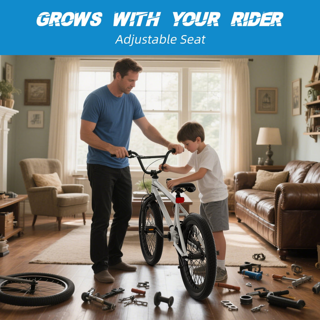 Korimefa Freestyle BMX Bikes, 18 inch Kids Bicycles for 7-12 Years Old Boys Child Tween Teen, with Aluminum Alloy U-Brake, Rear R-Brake, Hand Brake Levers & Front Rear Pedals, White