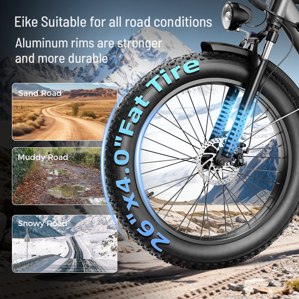 YareYi Electric Bike for Adults 26, 2000W Peak E-Mountain Bicycle, 28MPH Fat Tire Ebike, 48V 15Ah Removable Battery, 7 Speed and Front Suspension with Rear Rack UL2849