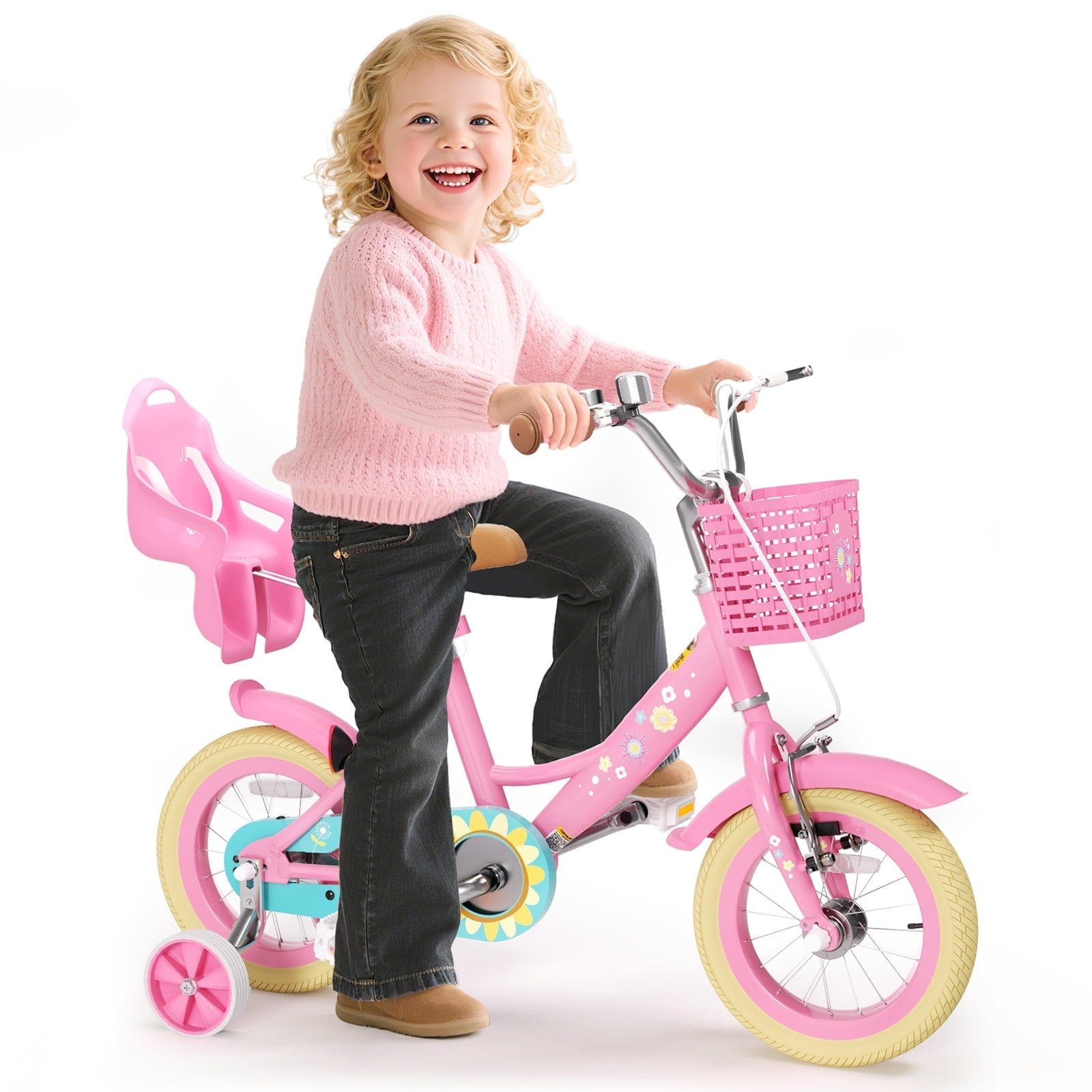XJD 12 inch Kids Girls Bike for Ages 2-4 Years Child With Training Wheel 12 Children Bicycle With Handbrake Basket Toddler Cycle Bikes Pink