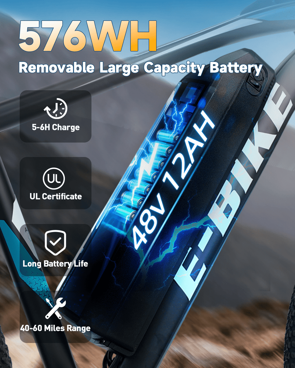 XKJ Electric Bike for Adults,26 EBIKE,25MPH, 40+Miles(PAS),Commuting Electric Mountain Bicycle with 576Wh Removable Built-in Battery,1000W Gear Motor with 7 Speed,Full Fork Suspension, UL 2849