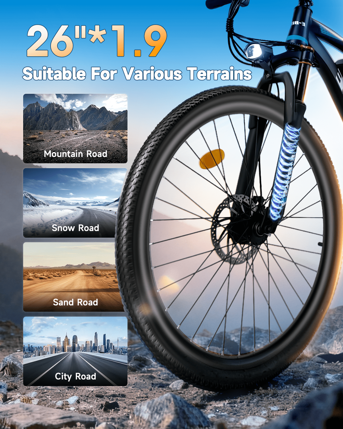 XKJ Electric Bike for Adults,26 EBIKE,25MPH, 40+Miles(PAS),Commuting Electric Mountain Bicycle with 576Wh Removable Built-in Battery,1000W Gear Motor with 7 Speed,Full Fork Suspension, UL 2849