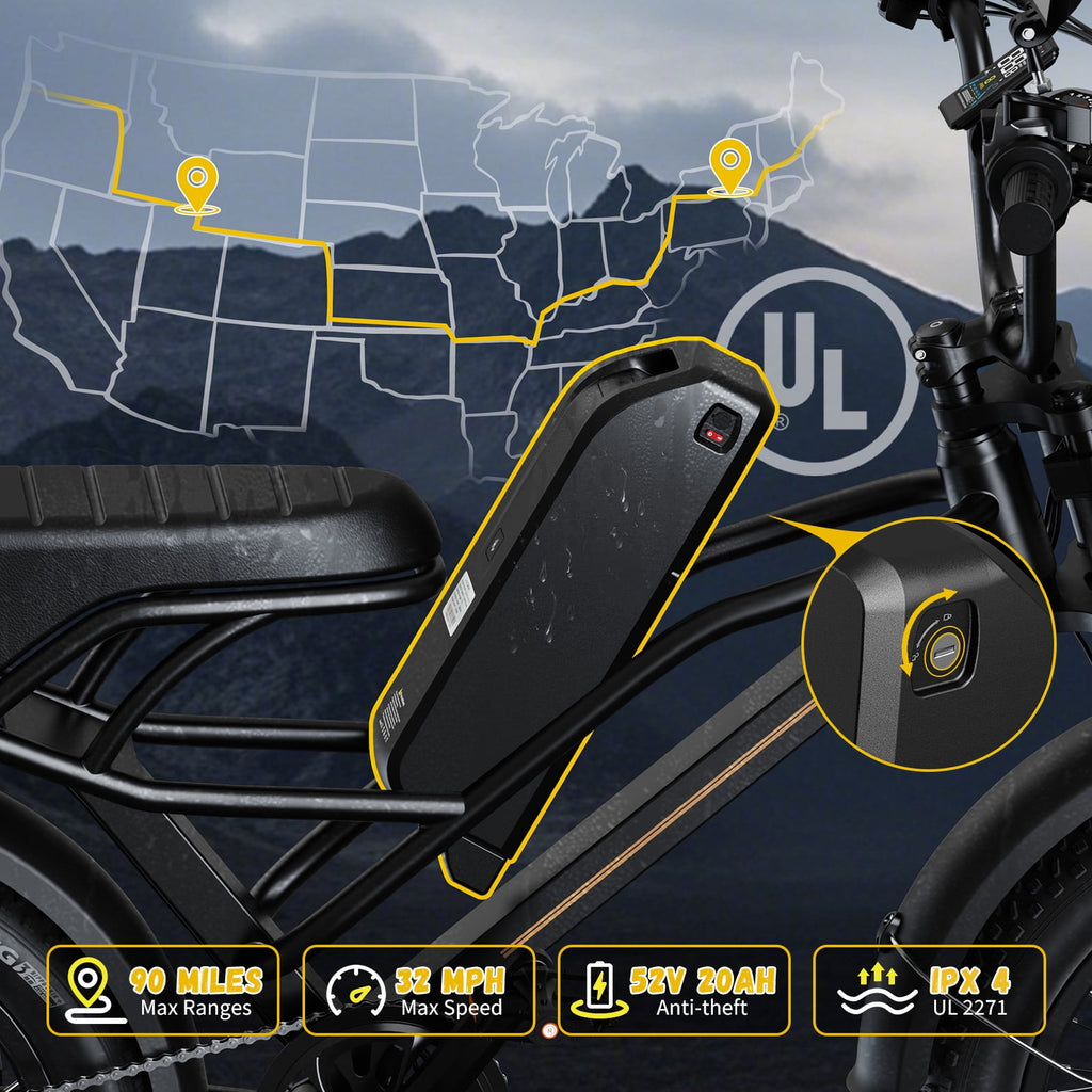 Jasion YR16 Electric Bike for Adults, 500W Motor 48V 12.5AH Removable Battery E-Mountain Bike, 16 Fat Tire Off-Road Electric Dirt Bike, 55 Miles Ebike for Teens, UL2849