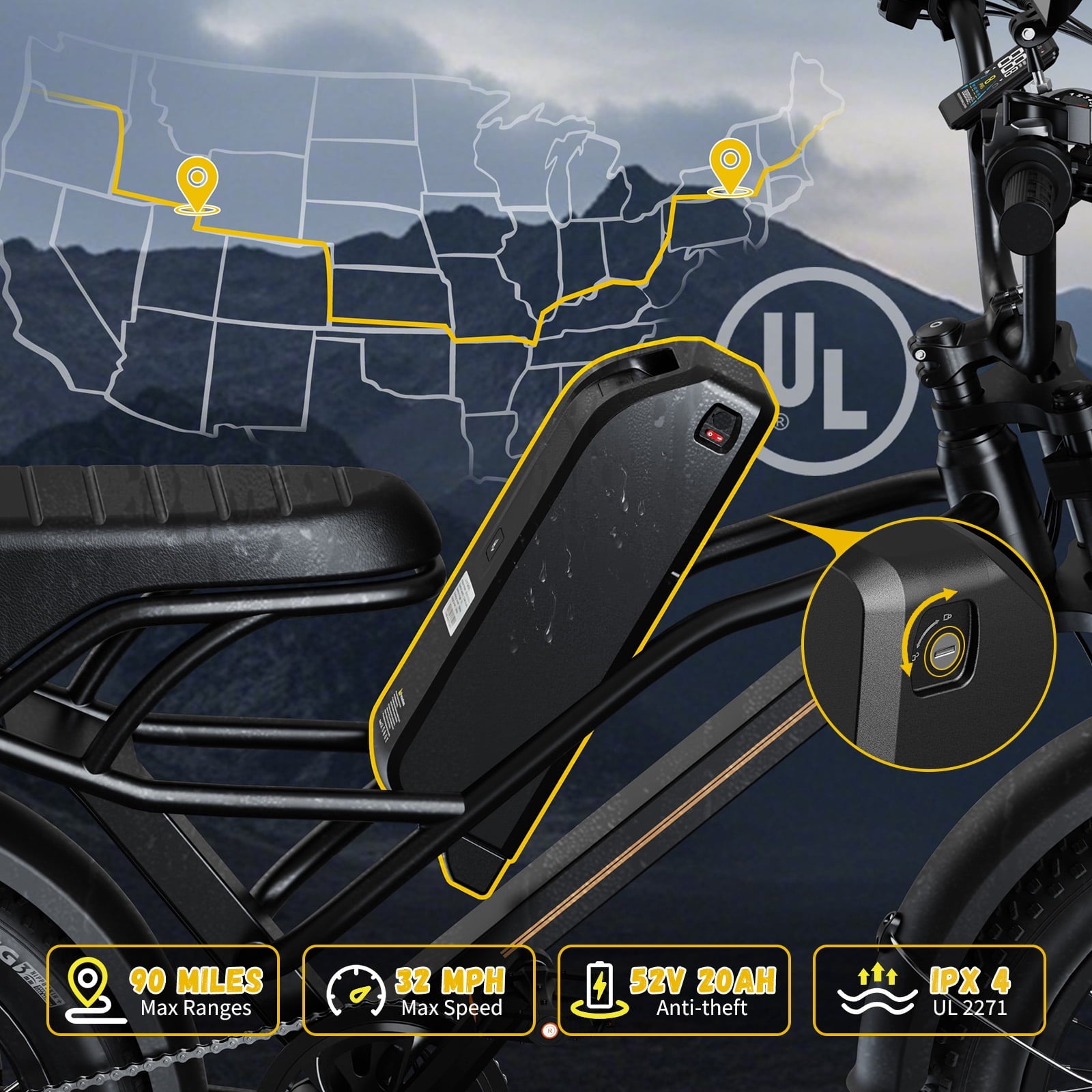 Jasion YR16 Electric Bike for Adults, 500W Motor 48V 12.5AH Removable Battery E-Mountain Bike, 16 Fat Tire Off-Road Electric Dirt Bike, 55 Miles Ebike for Teens, UL2849