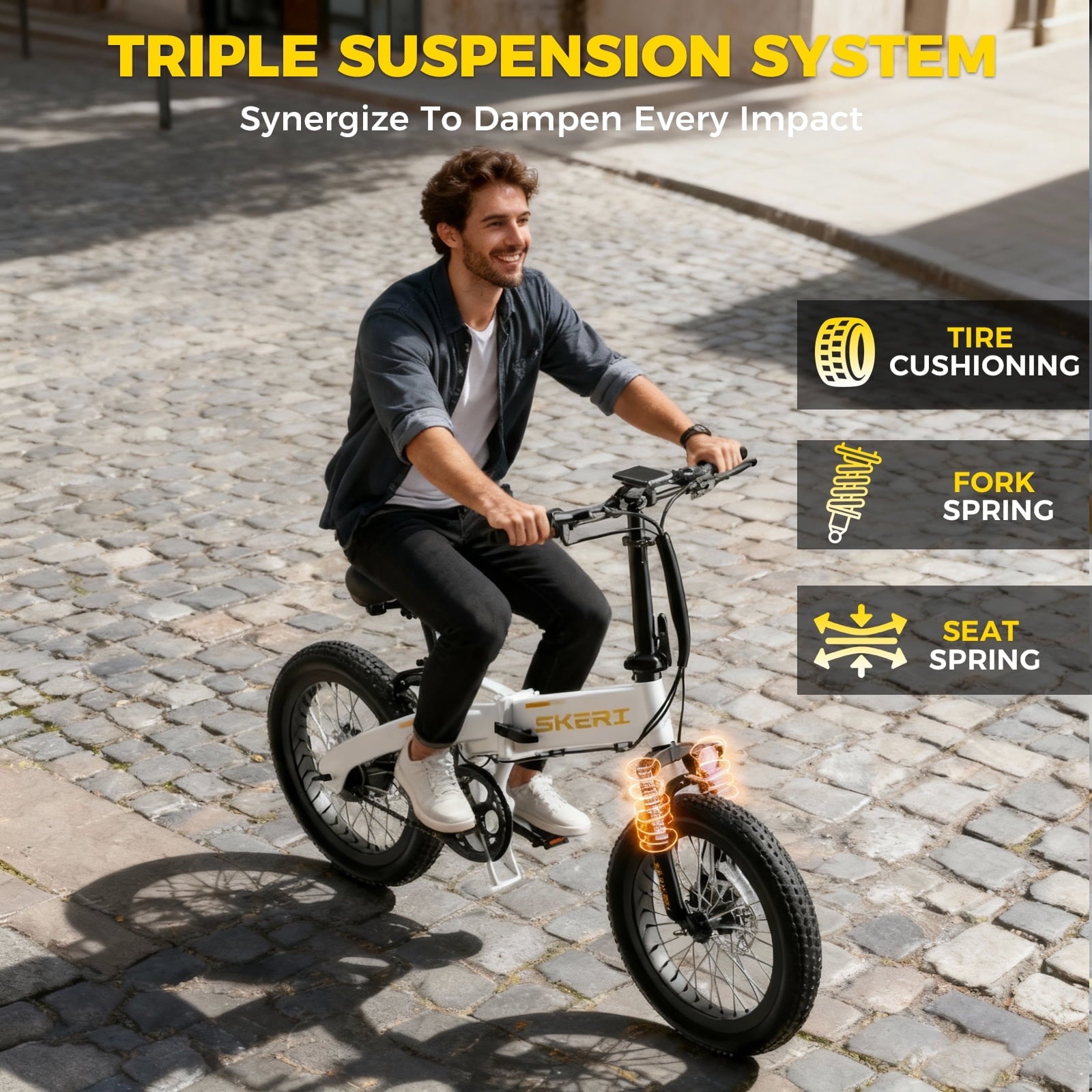Skeri 20 Folding Electric Bicycle for Adults - 27MPH Max (Pedal-Assist), City Commuting, 48V Battery, 500W Peak, Aluminum Alloy Frame 49LBS, Adjustable Seat with LCD Display
