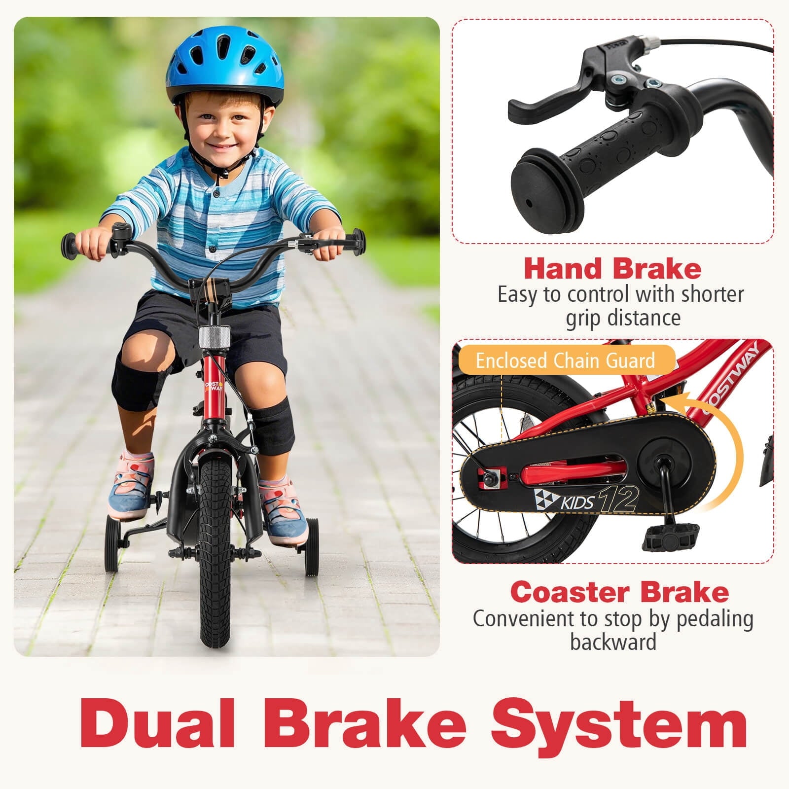Costway 12 Kids Bike for 3-4 Years Old Boys & Girls with Adjustable Seat Handbrake Reflectors Blue